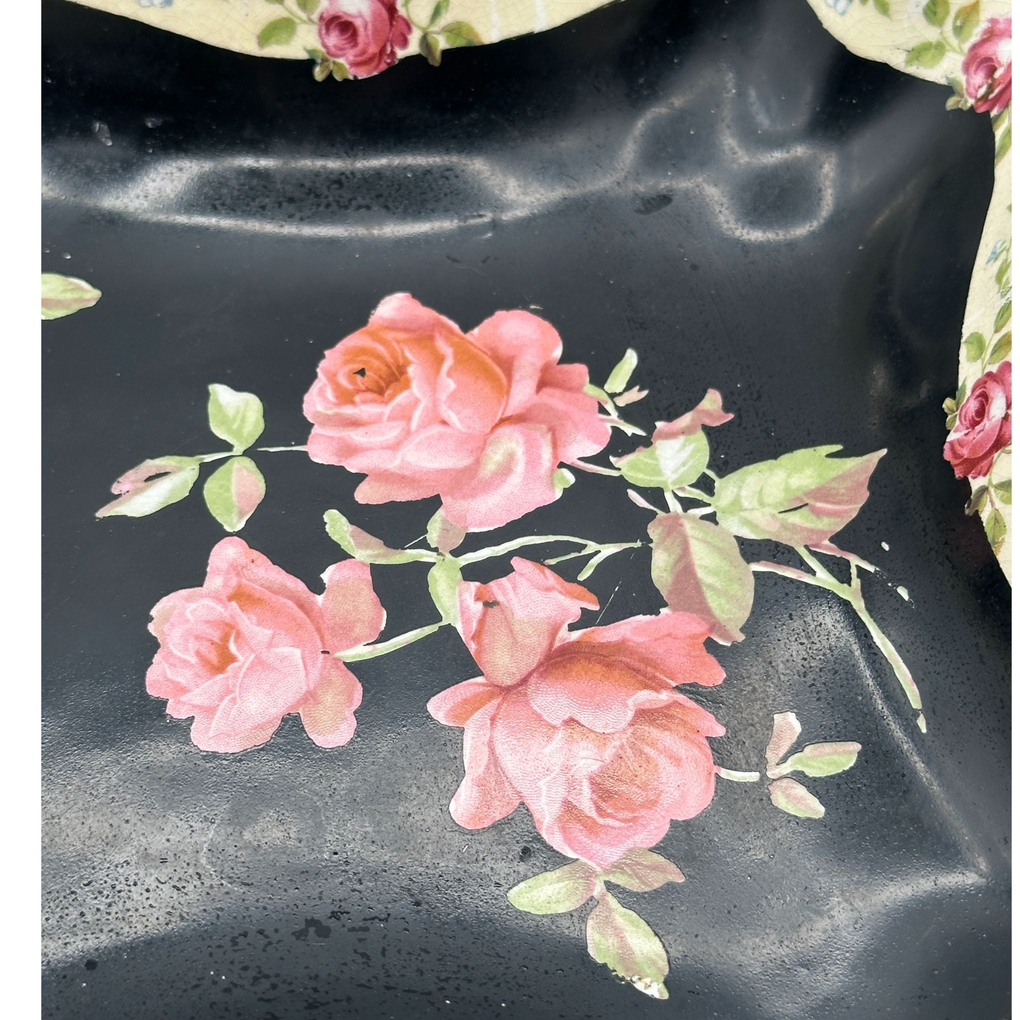 Vintage Black Floral Ruffled Serving Bowl