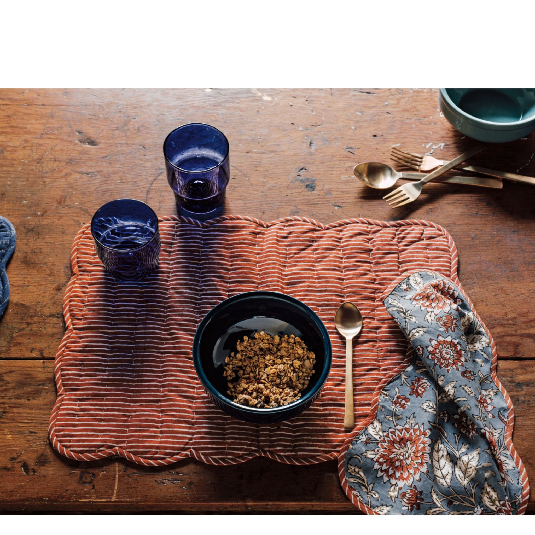 Danica Heirloom Dahlia Block Print Kantha Placemat