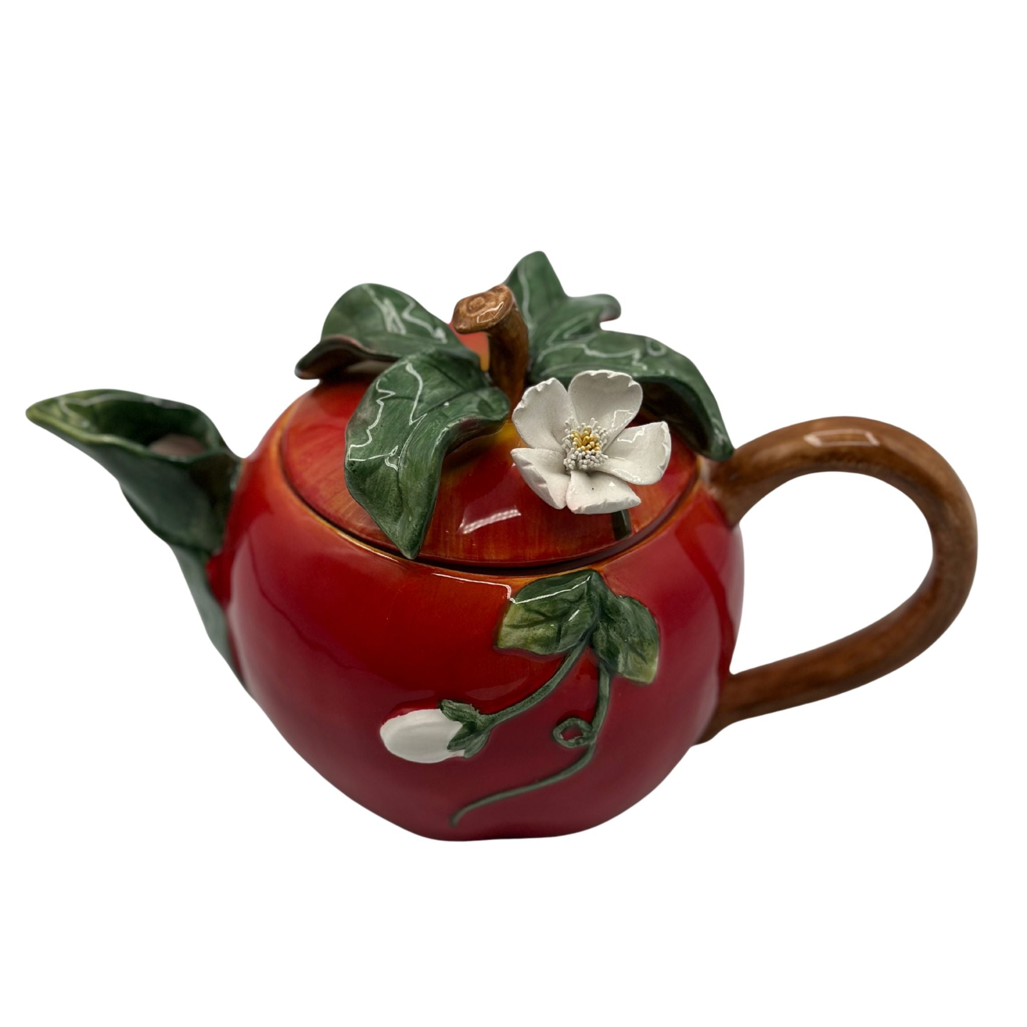 Vintage Inspired Ceramic Red Apple Teapot