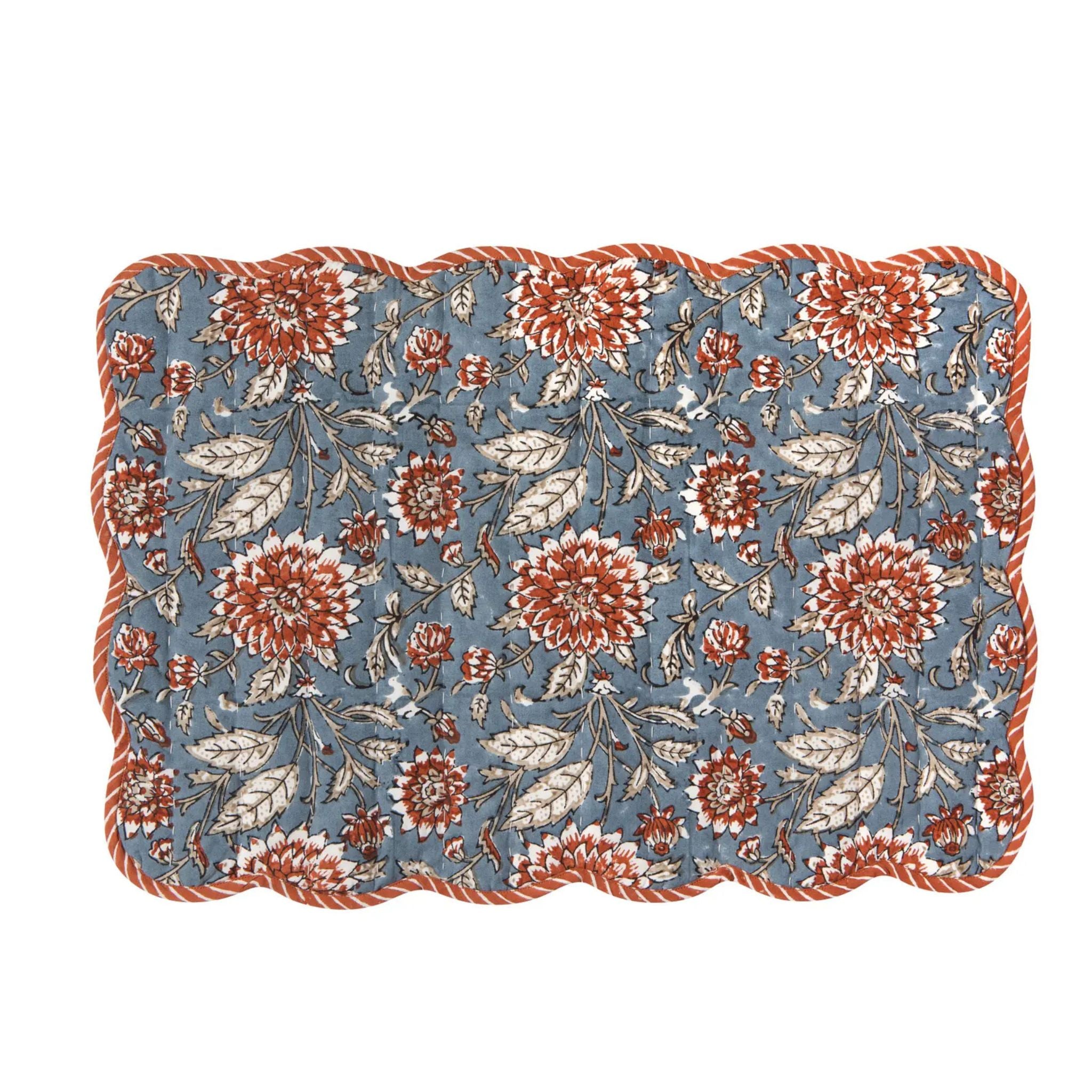 Danica Heirloom Dahlia Block Print Kantha Placemat