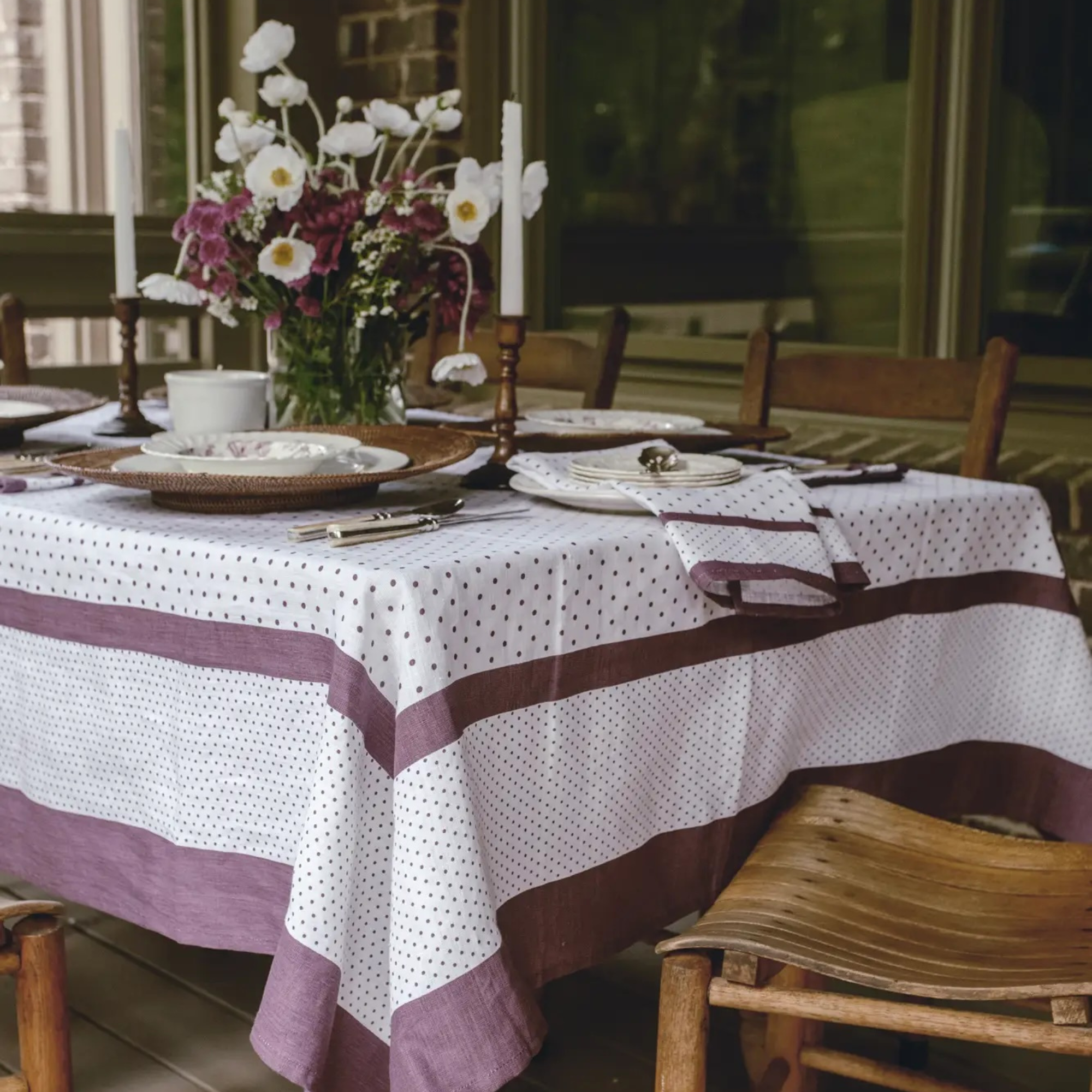 Linen Tablecloth - British Dot in Aubergine 60" x 90"