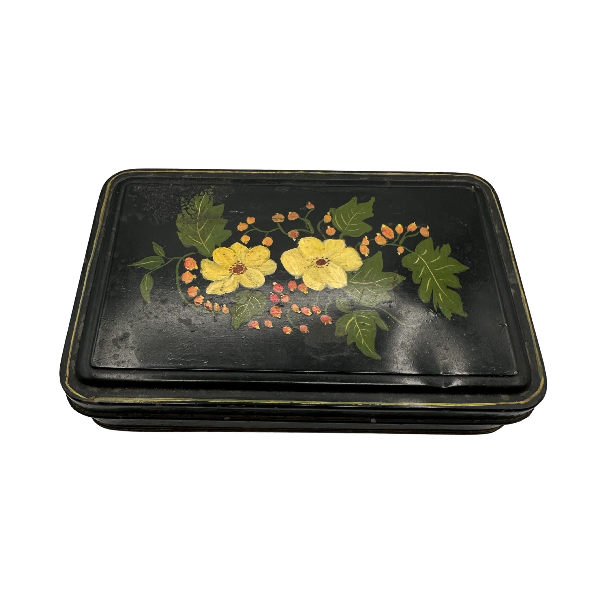Vintage Black Floral Toleware Box
