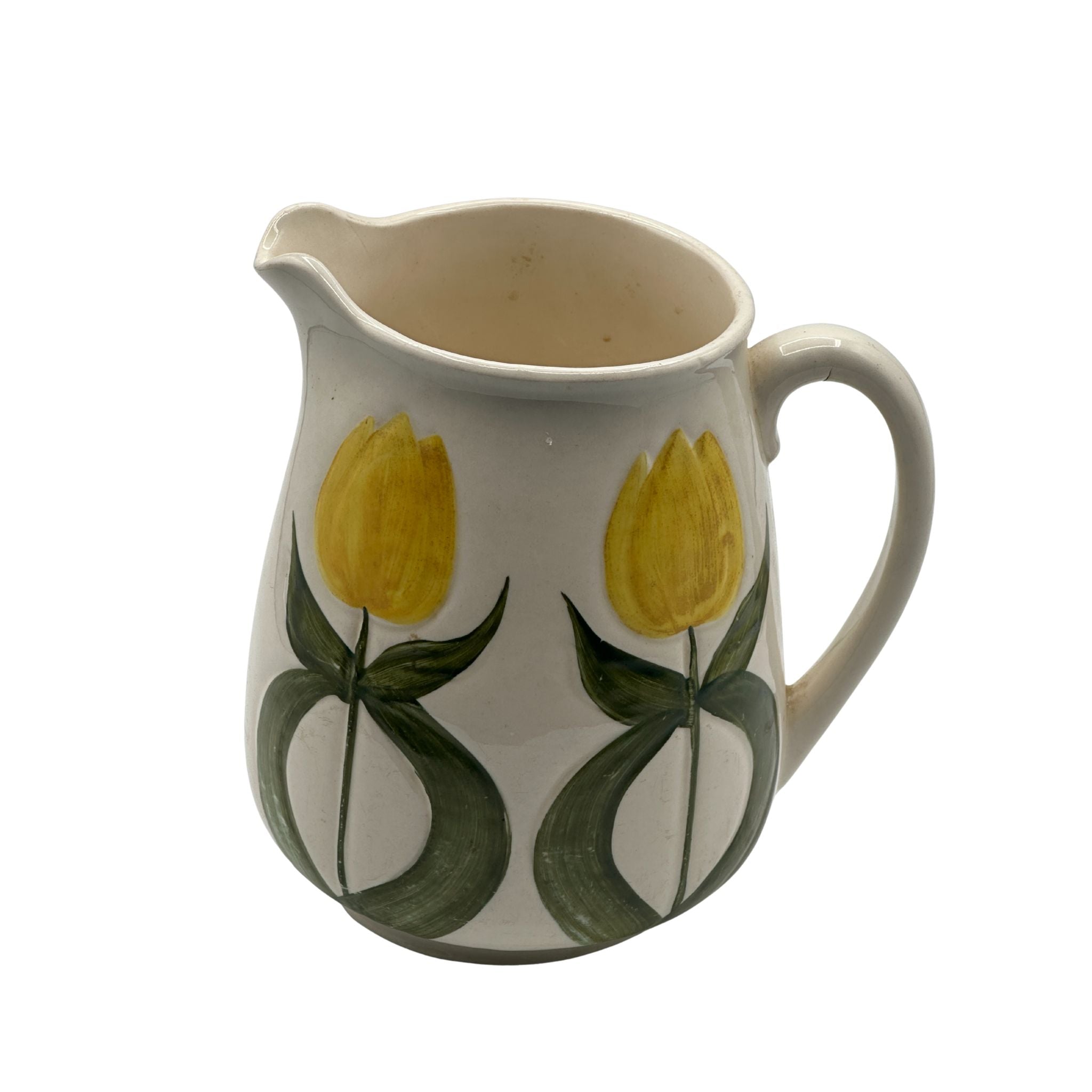 Vintage Wheeling Pottery Co. Pitcher with Yellow Tulips