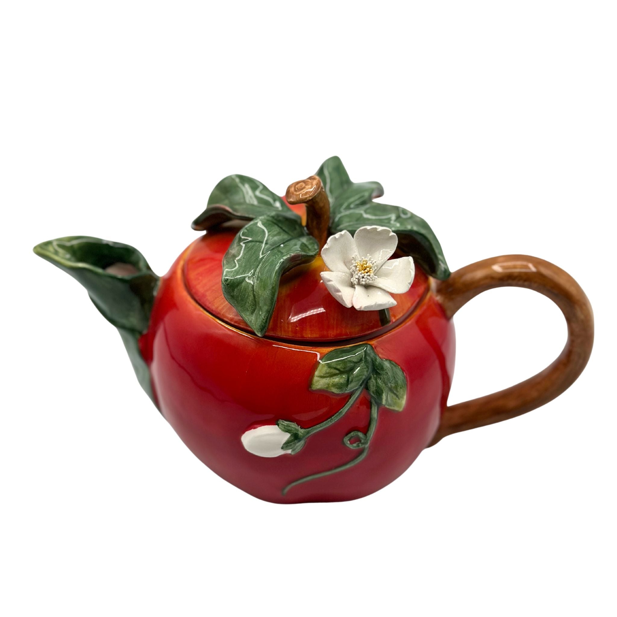 Vintage Inspired Ceramic Red Apple Teapot