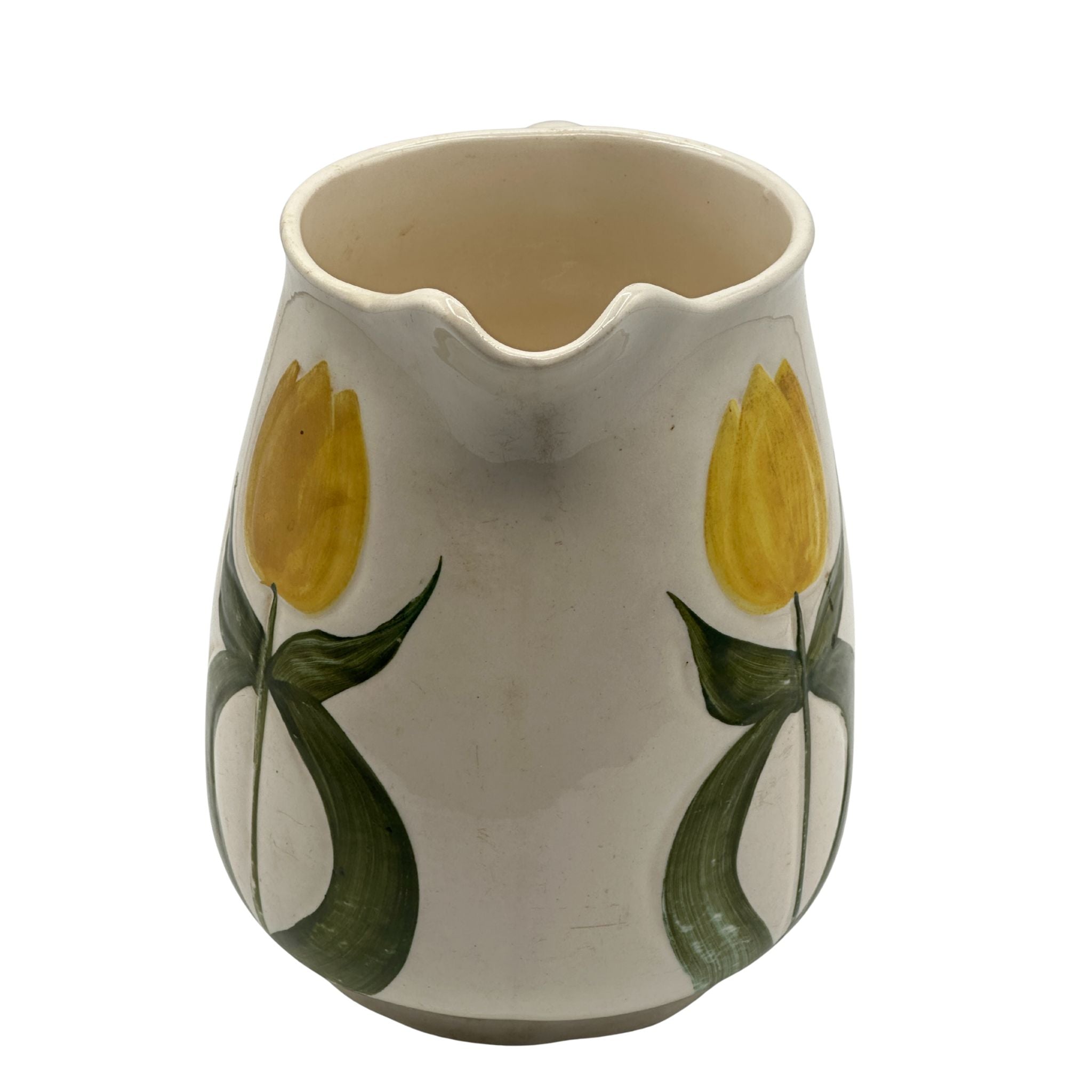 Vintage Wheeling Pottery Co. Pitcher with Yellow Tulips