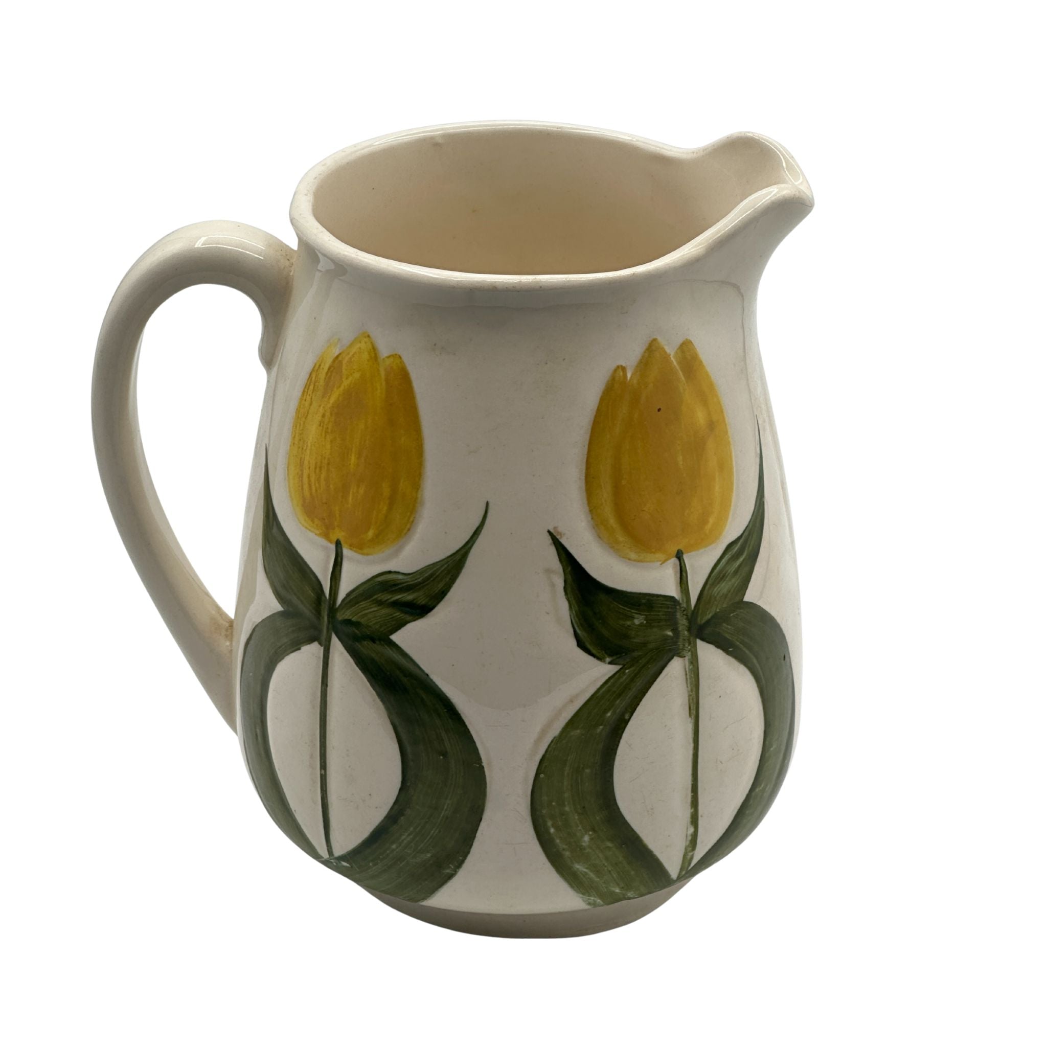 Vintage Wheeling Pottery Co. Pitcher with Yellow Tulips