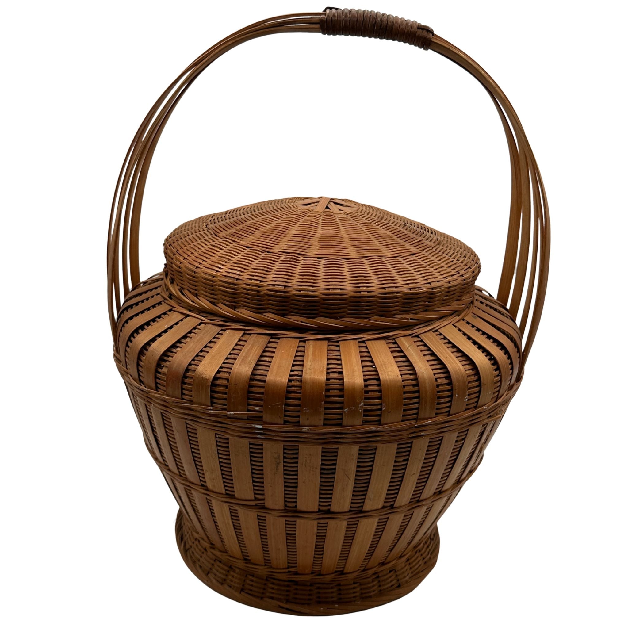 Vintage Wicker Rattan Ginger Jar Basket