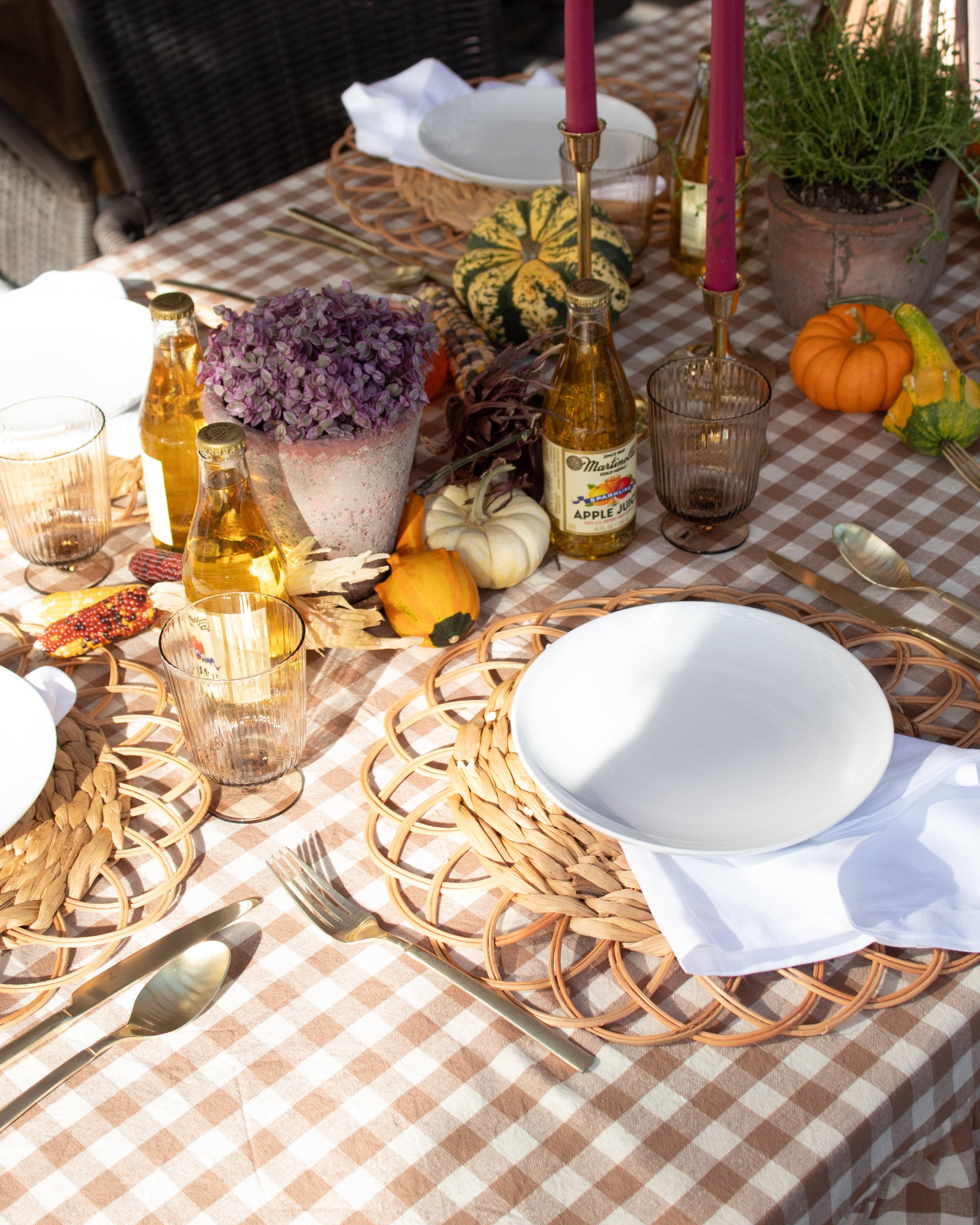 Soft gingham tablecloth with gathered ruffle edge detail