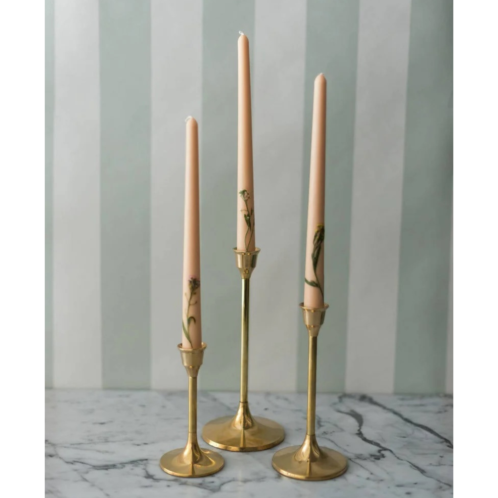 Floral Inlaid Tapered Candles - Set of 3