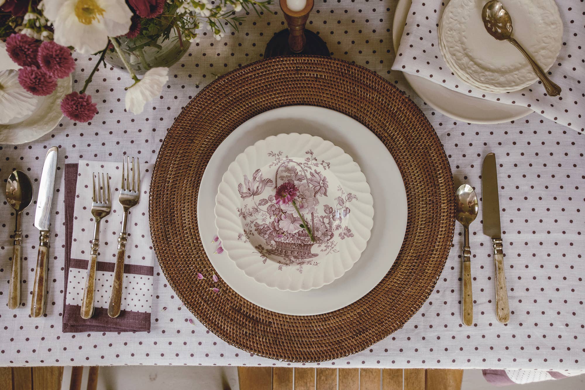 Classic patterned linen tablecloth inspired by historic textiles