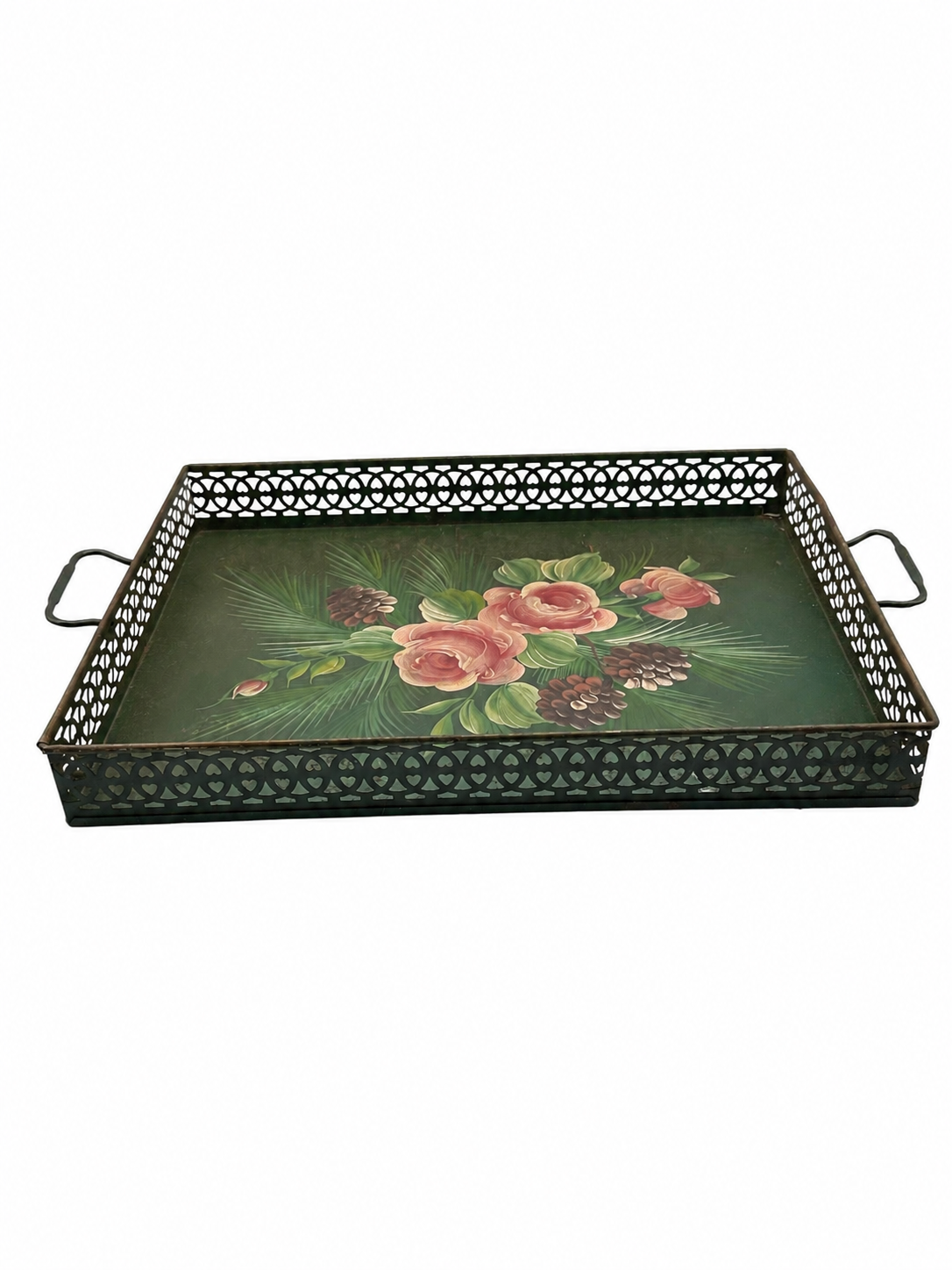 Vintage Toleware Floral Serving Caddy