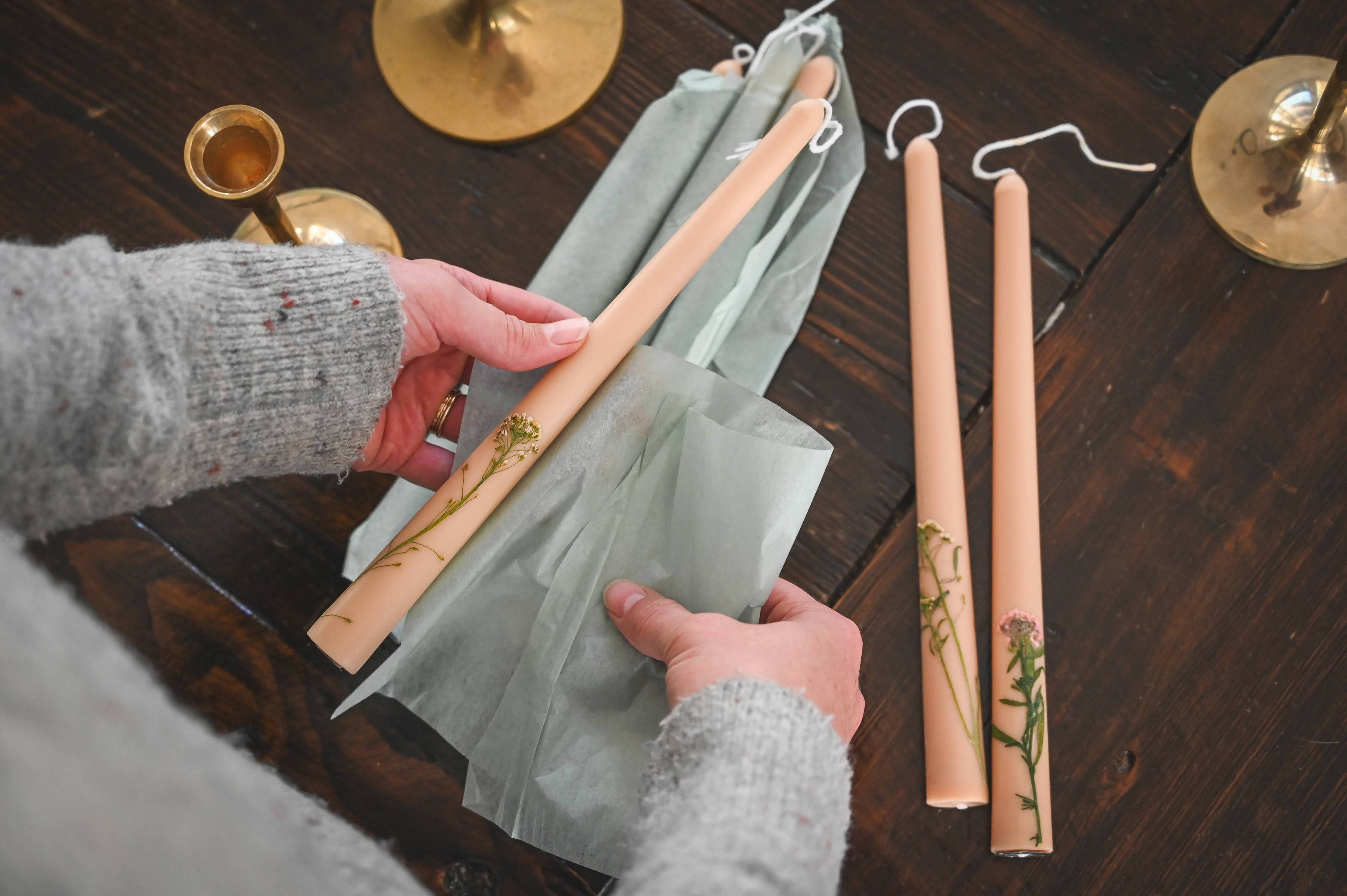 candles with embedded dried florals for home decor