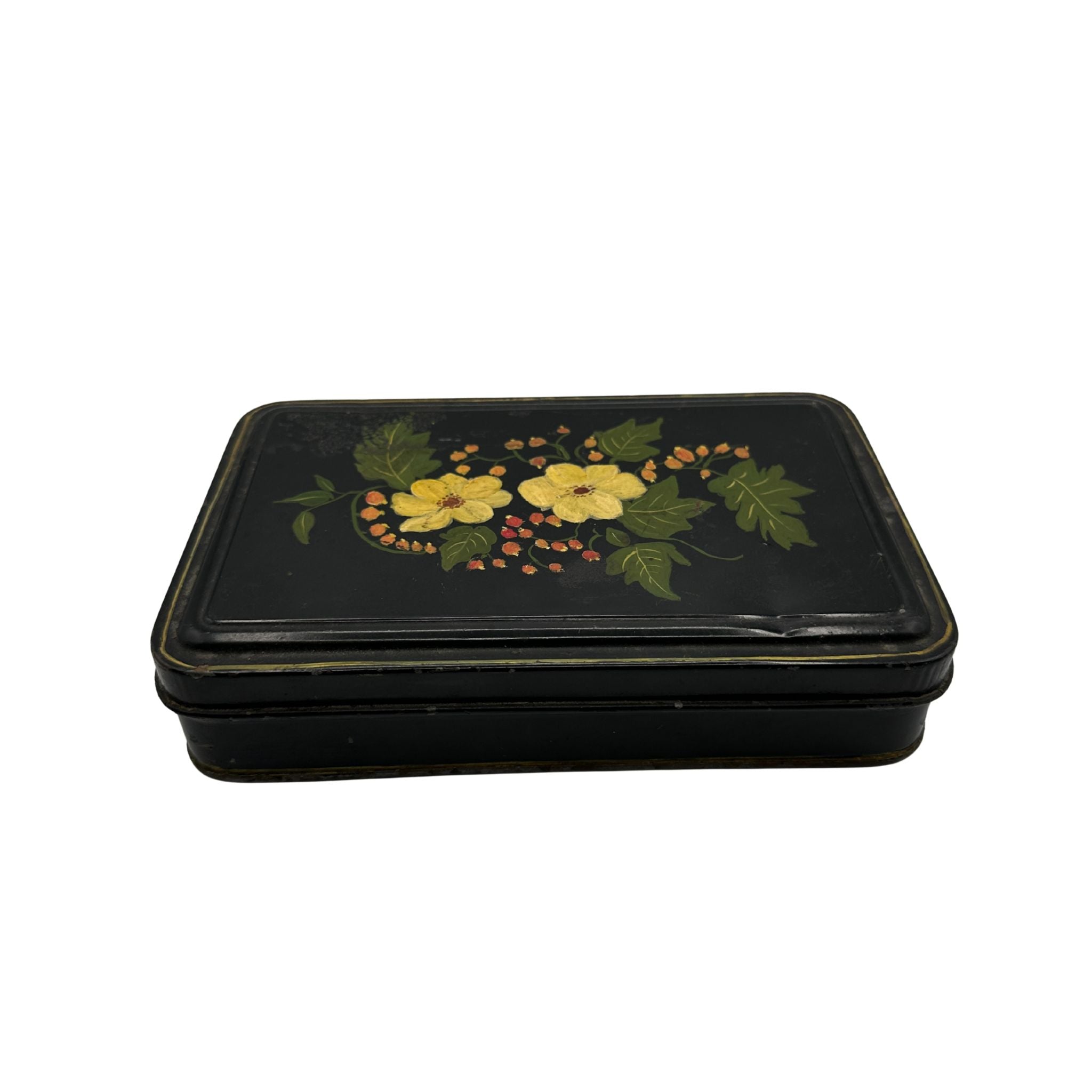 Vintage Black Floral Toleware Box