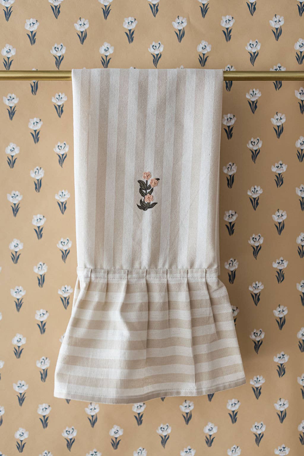 Frances collection cotton kitchen towel with floral embroidery