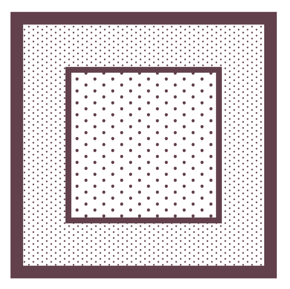 Square fabric swatch with a polka dot pattern on a white background